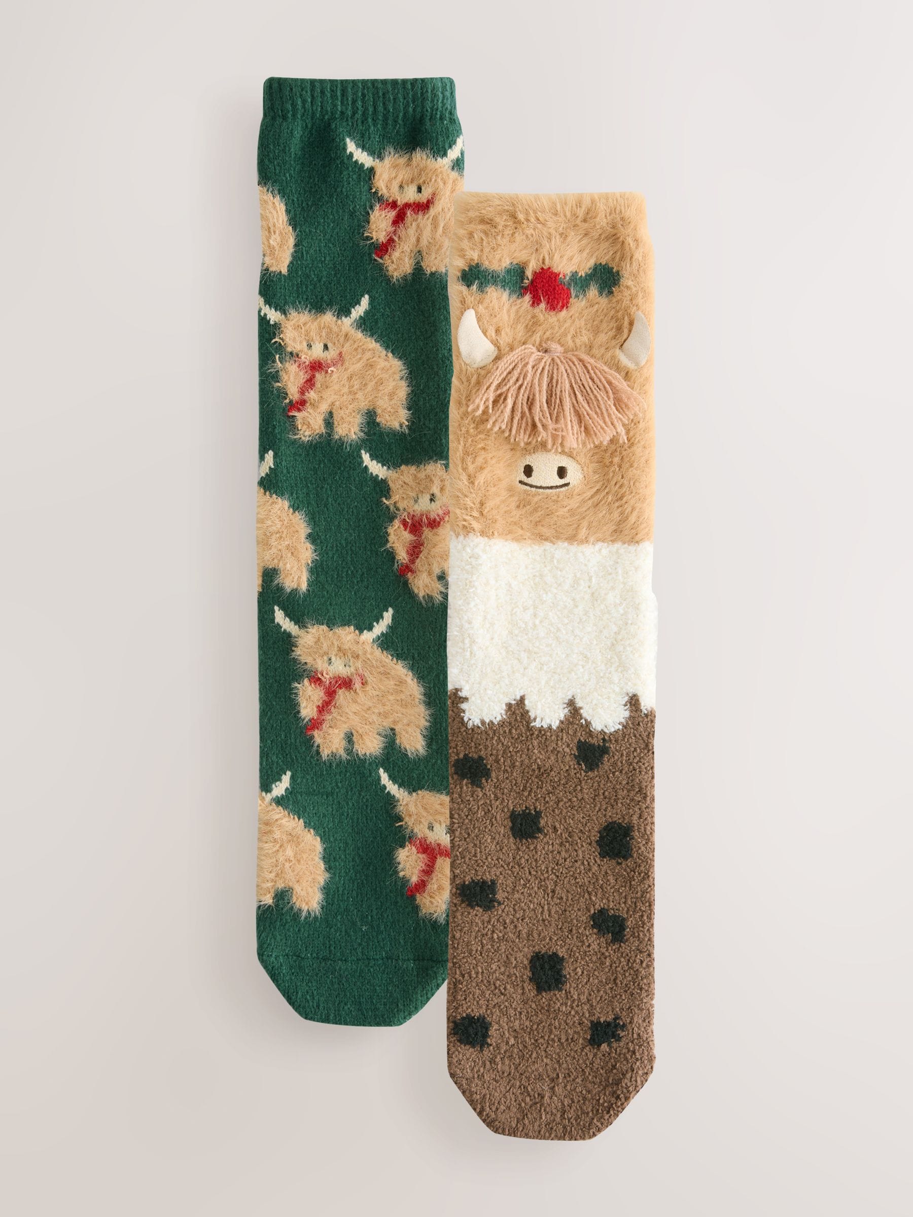 Bruin/Crème Hamish the Highland Cow - Set van 2 paar behaaglijke Kerstmis Sokken voor het hele gezin