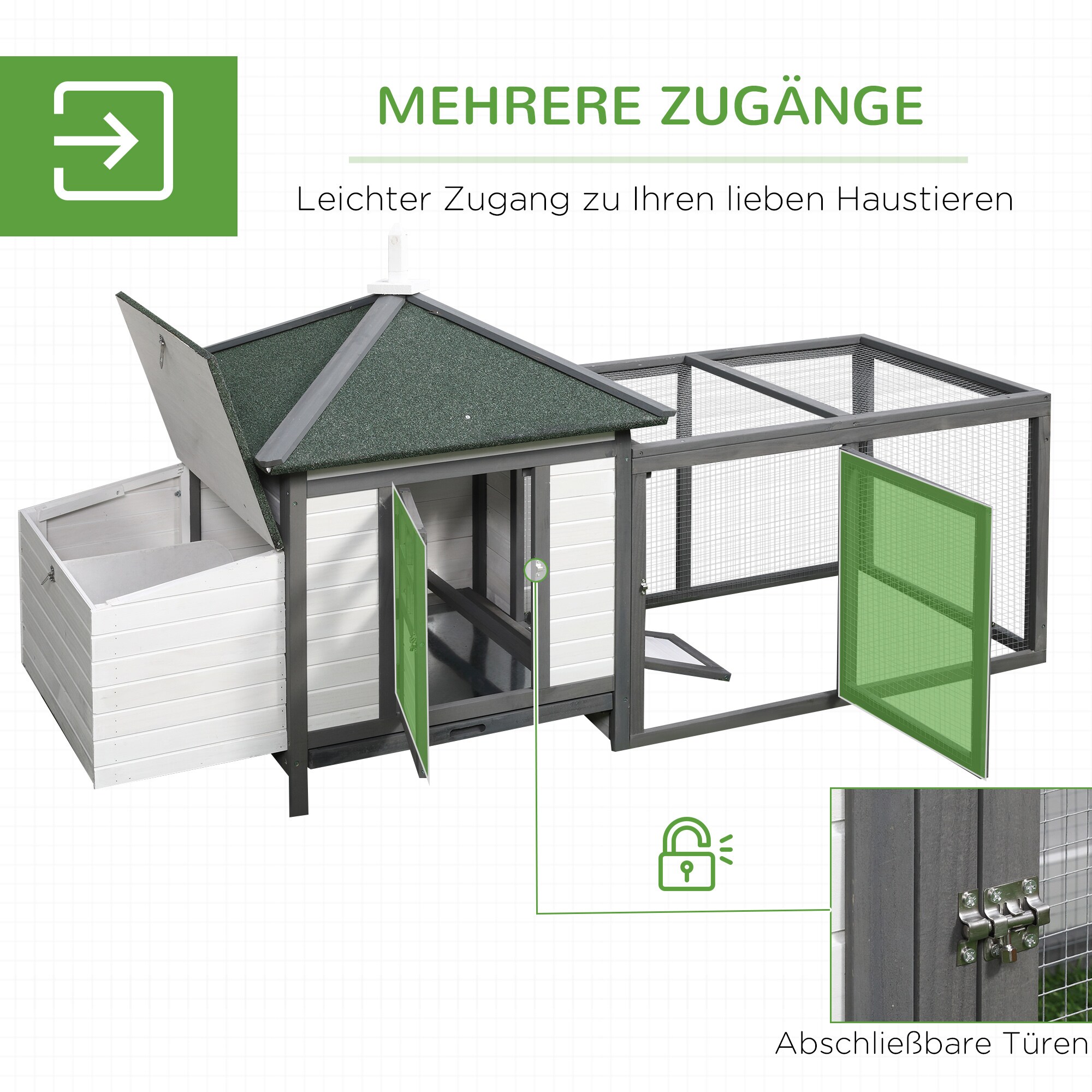 PawHut Hühnerstall mit Freigehege 196 x 73,5 x 98 cm (LxBxH)
