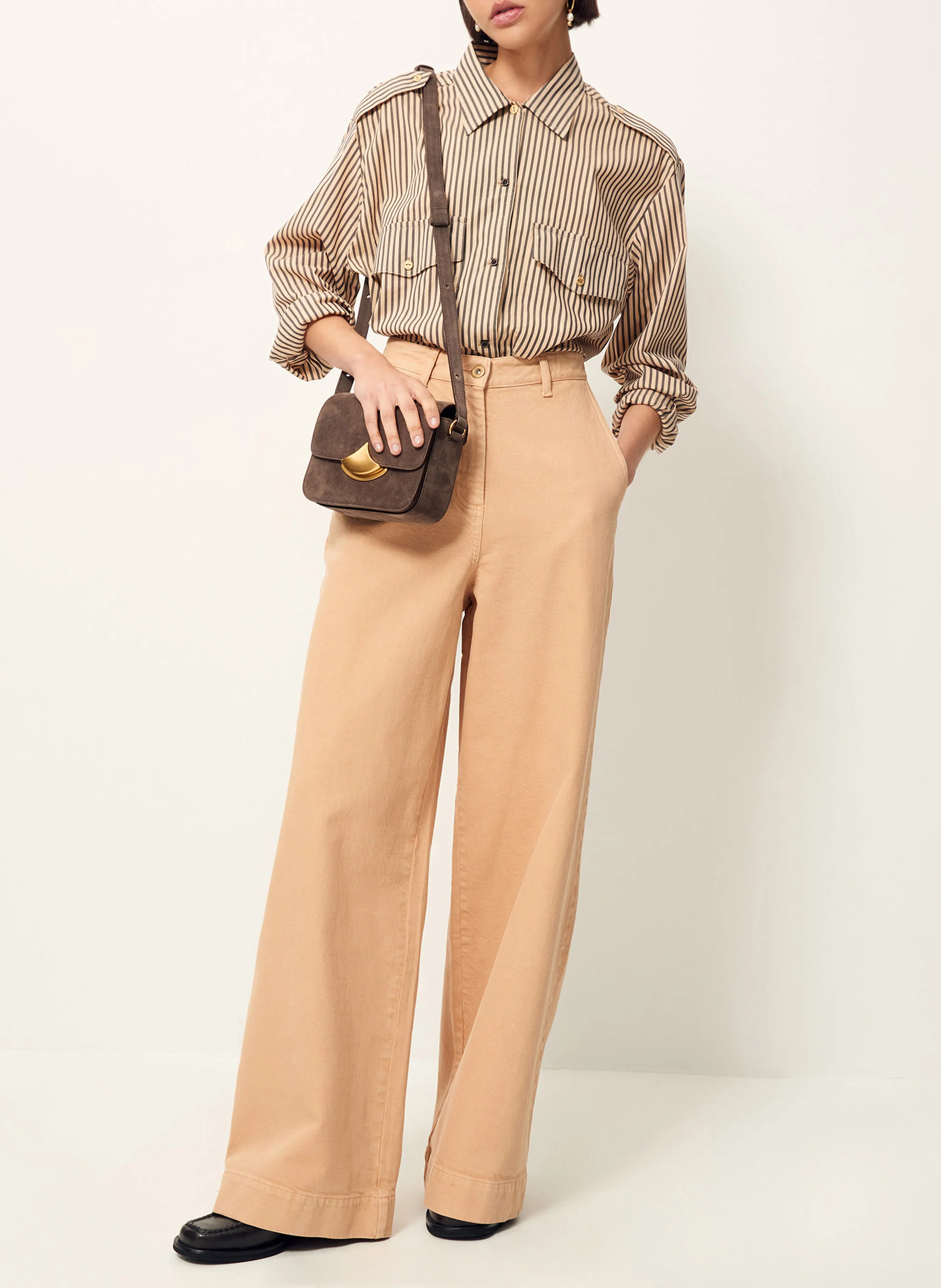 EBEDYE - Jean large taille haute en coton mélangé | Beige