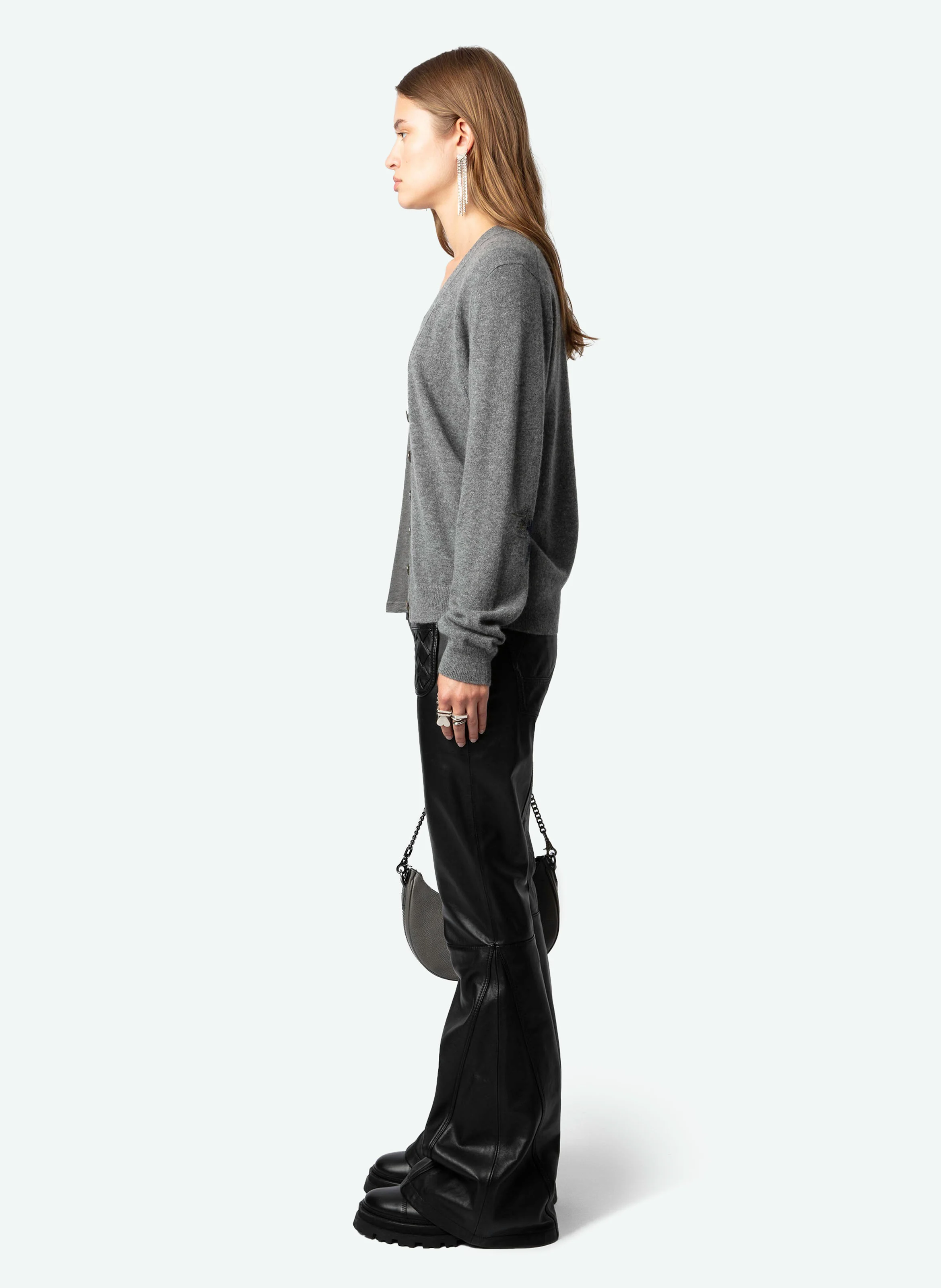 JEMMY - Cardigan à patch en cachemire | Gris