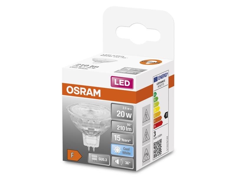 OSRAM Lampe Superstar Mr 16 20 36 °, 2.6W, GU5.3, Neutralwe Niedervolt-LED-Reflektorlampen MR16 mit Retrofit-Stecksockel