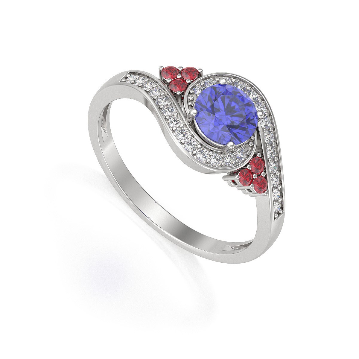Bague Tanzanite Rubis et diamants sur Argent 925 2.702grs