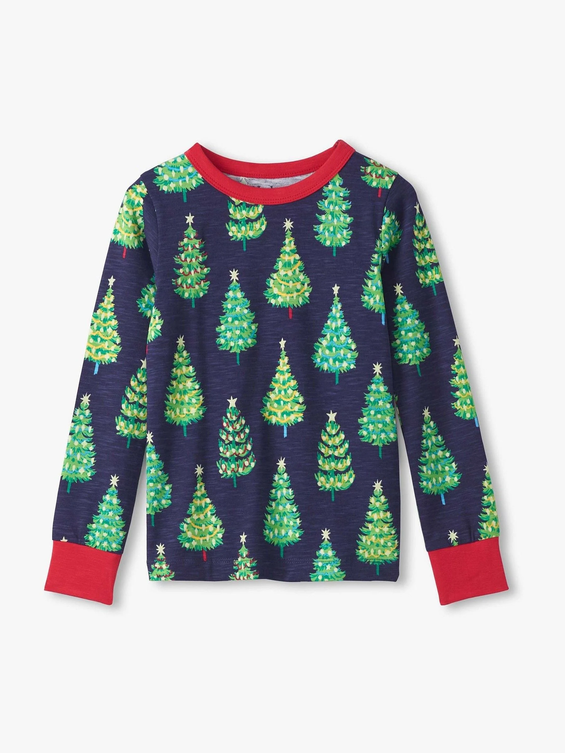 Hatley Patriot Blue Glow in the Dark Christmas Trees Stretch Cotton Pyjama Set