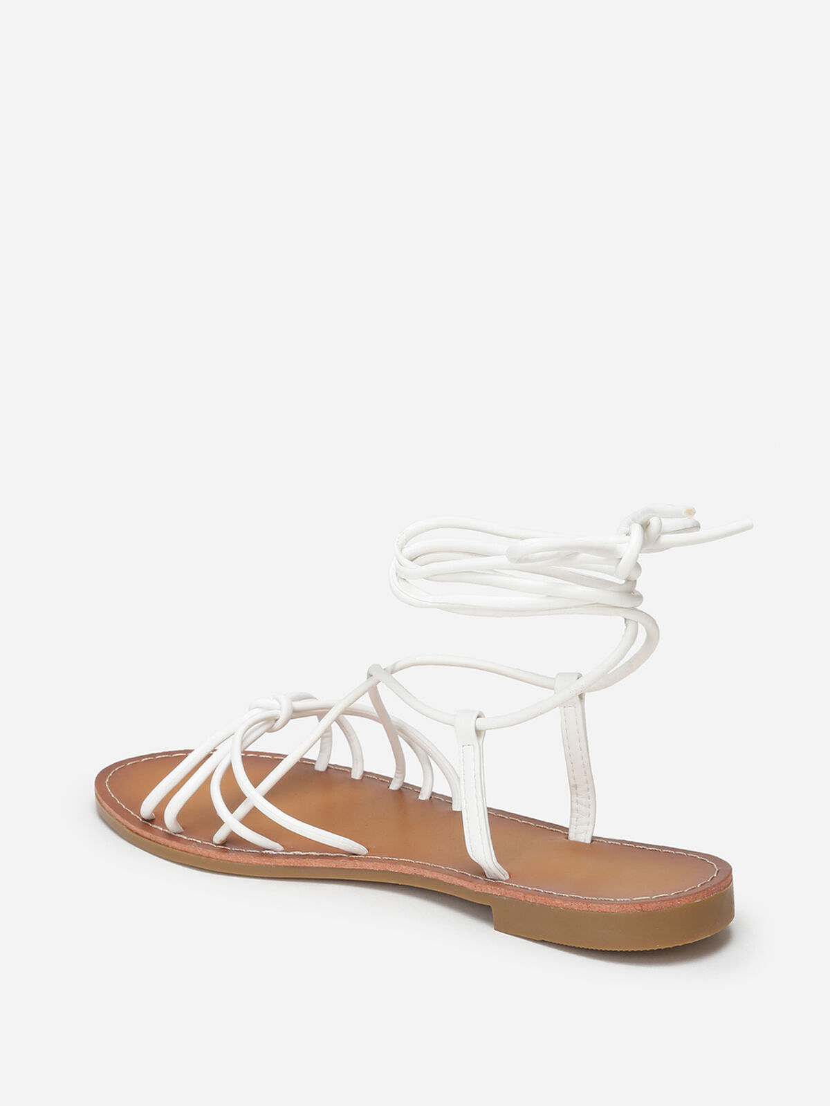 Sandales plates en simili à lacets- Blanc