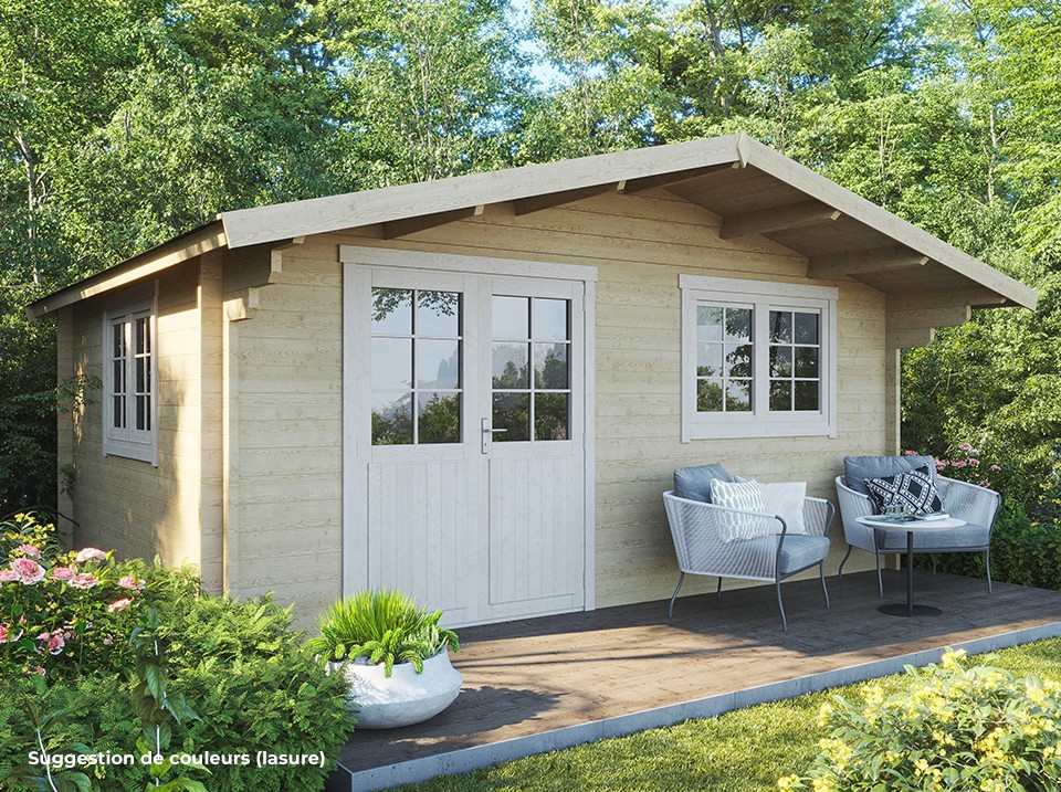 Direct abris chalet de jardin claira 18m² - epaisseurs des madriers : 44mm - double vitrage - abri de jardin - bois nordique