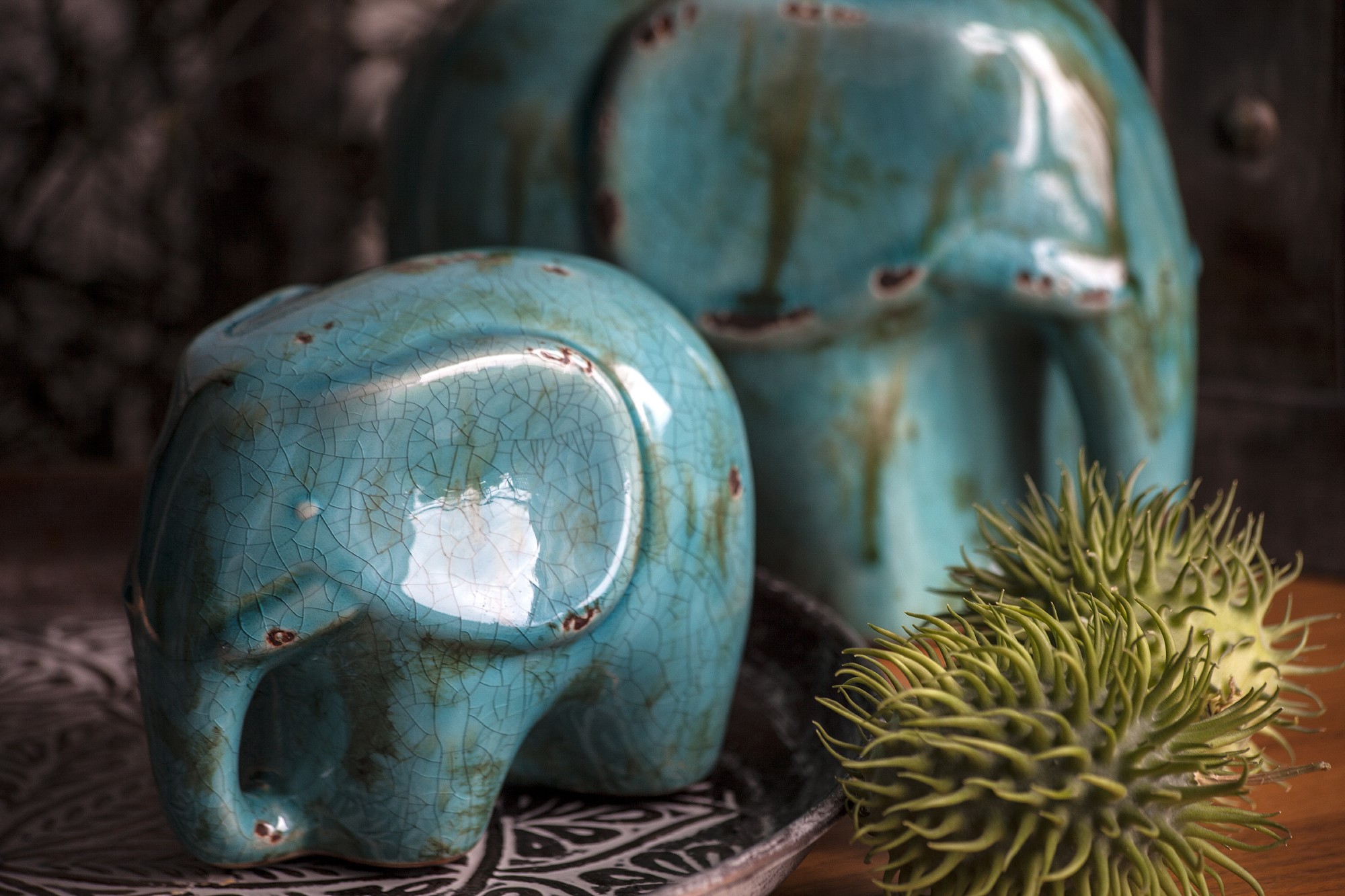 Elefant 'Chinois', blau, L 17 cm, B 11,5 cm, H 13 cm von fischer's lagerhaus