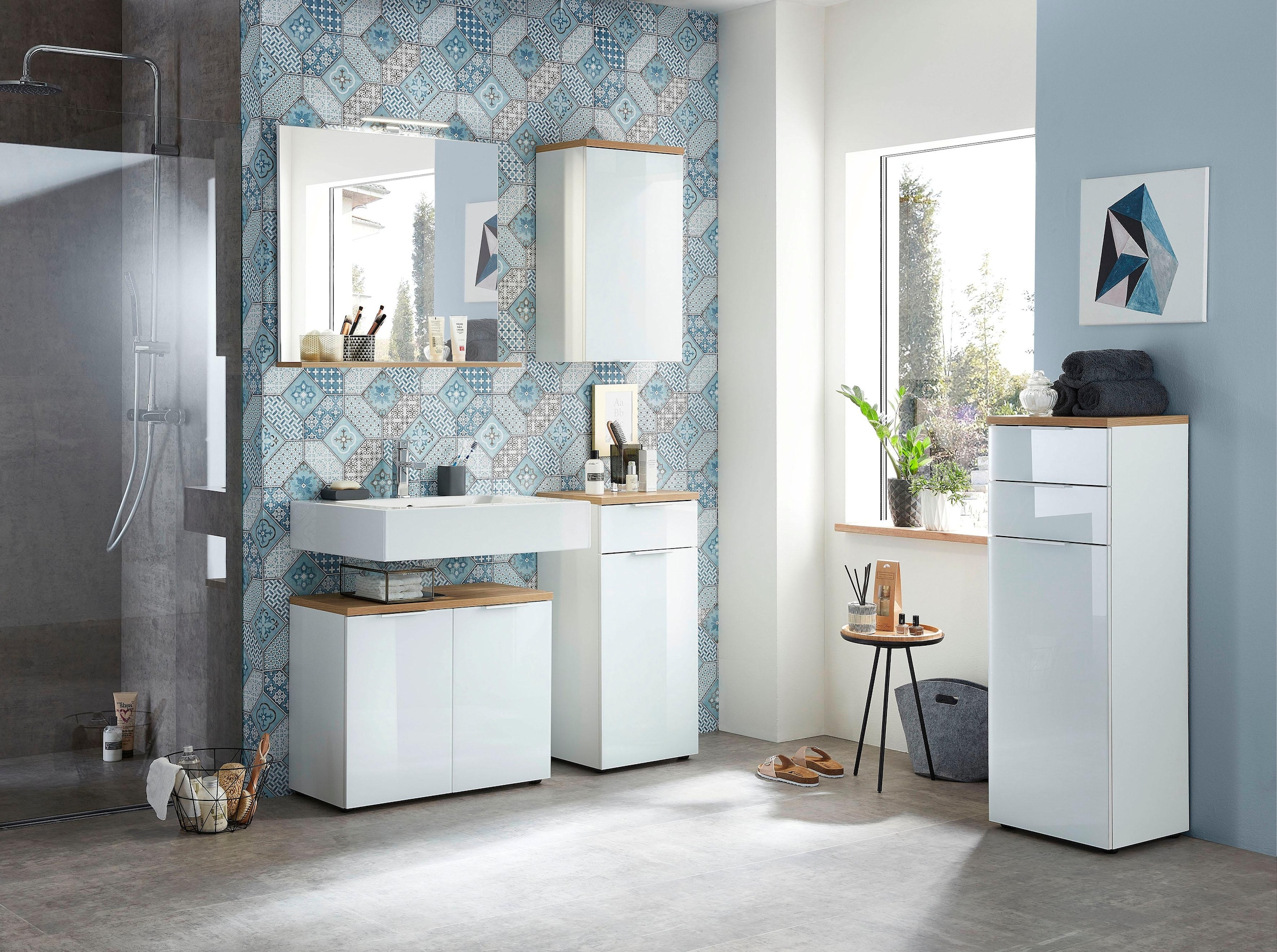 GERMANIA Waschbeckenunterschrank »Pescara« Front mit Glasauflage