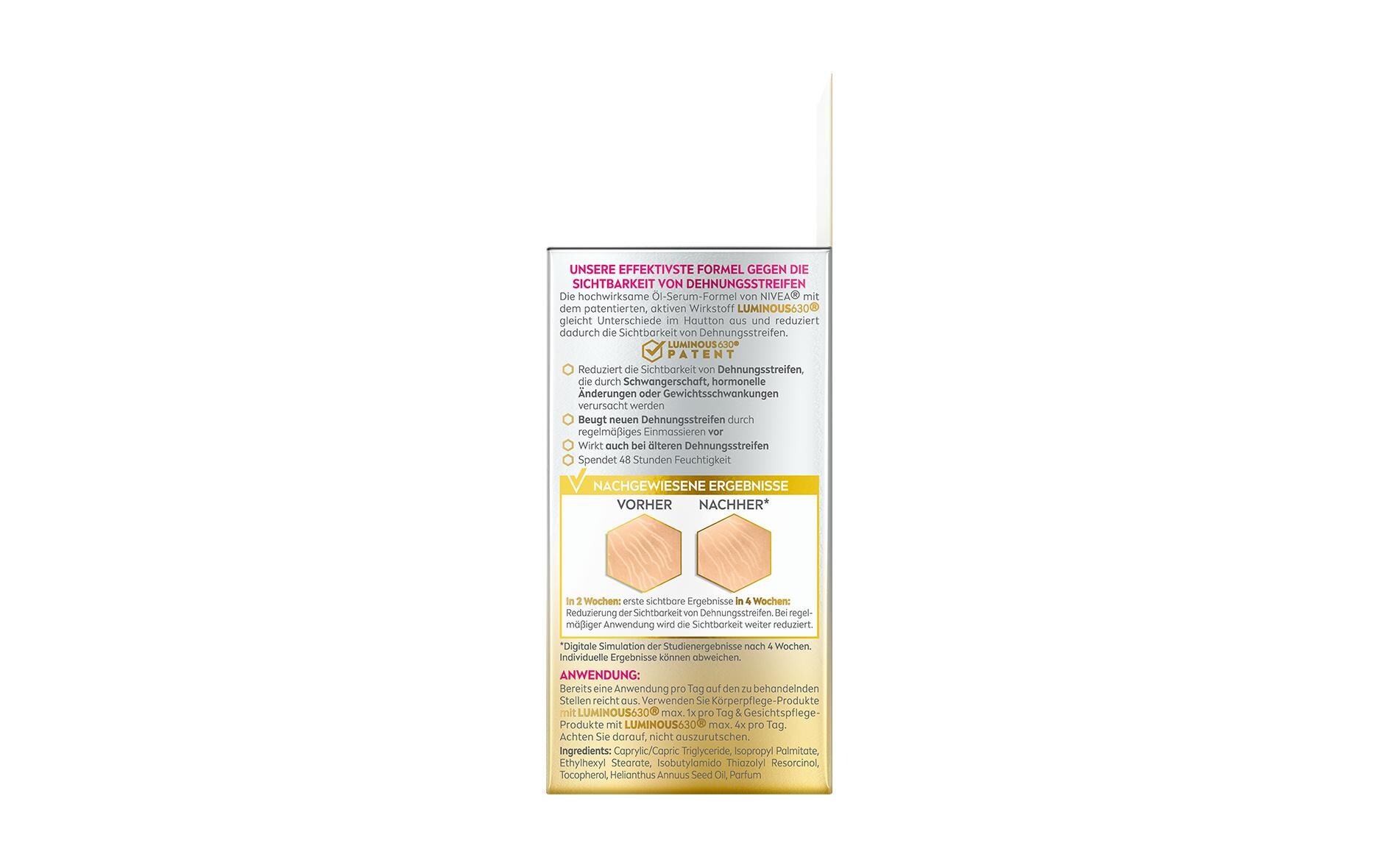 Körperöl Luminous 630 Anti-Dehnungsstreifen 100 mlBody Öl-Serum gleicht den Hautton aus und macht Dehnungsstreifen weniger sichtbar