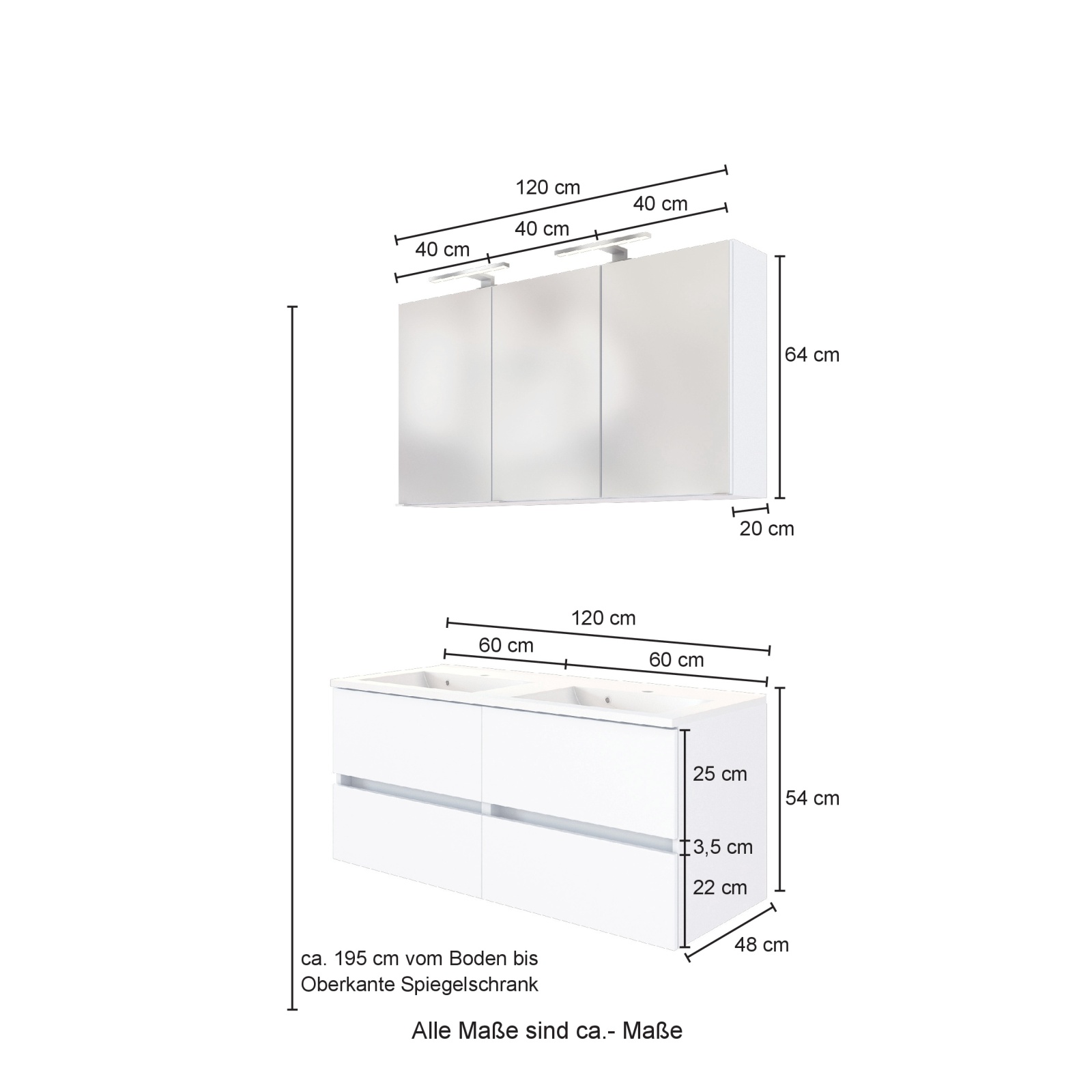 2-teiliges Badmöbel-Set BAABE - graphit-grau - 120 cm