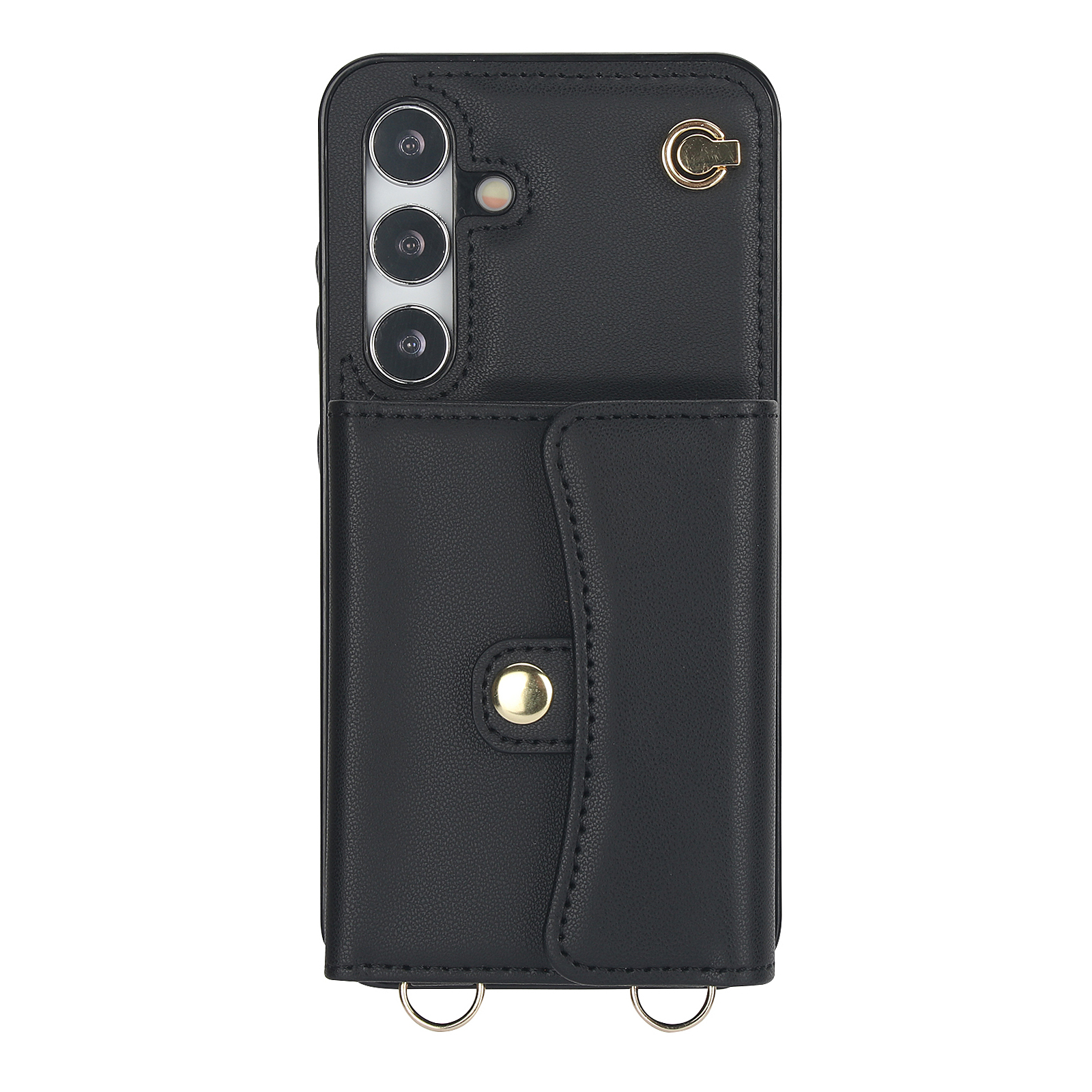 Samsung Galaxy S24 Necklace Leder Schutz Hülle mit Kartenfach   Handykette (140cm) - Schwarz