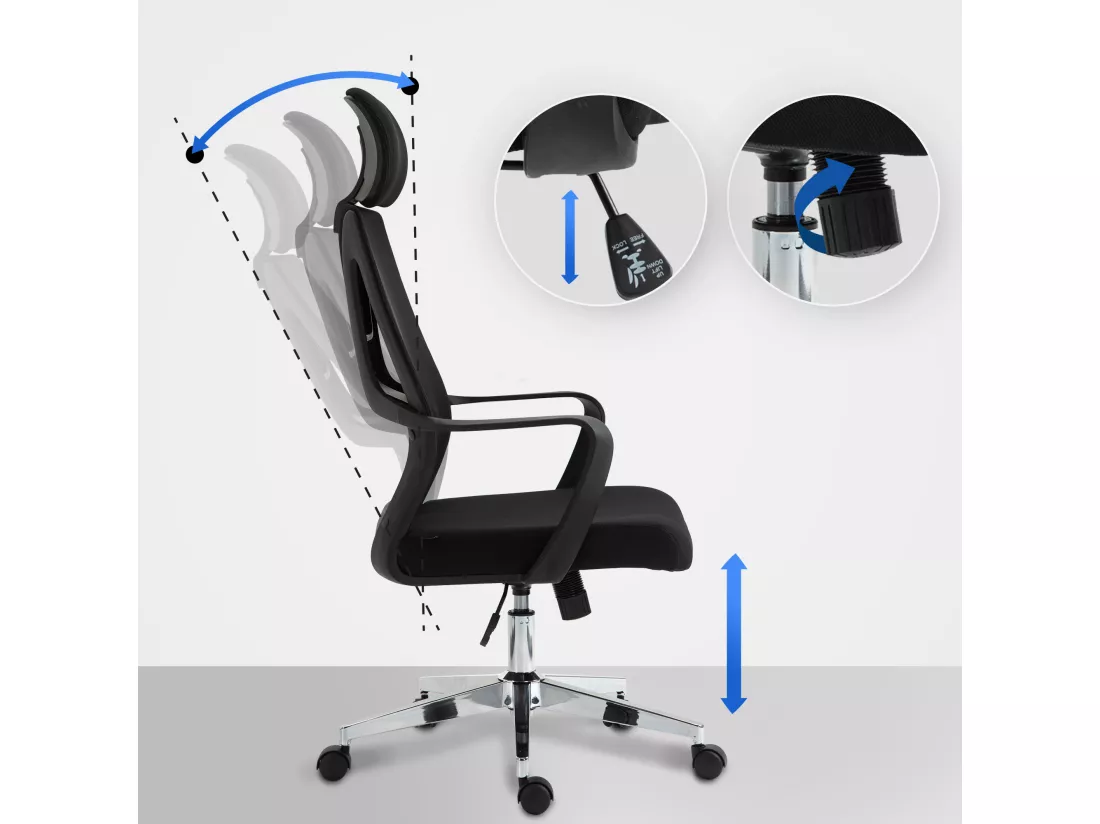 Chaise de bureau - Tissu & Métal chromé - Noir - Kanab