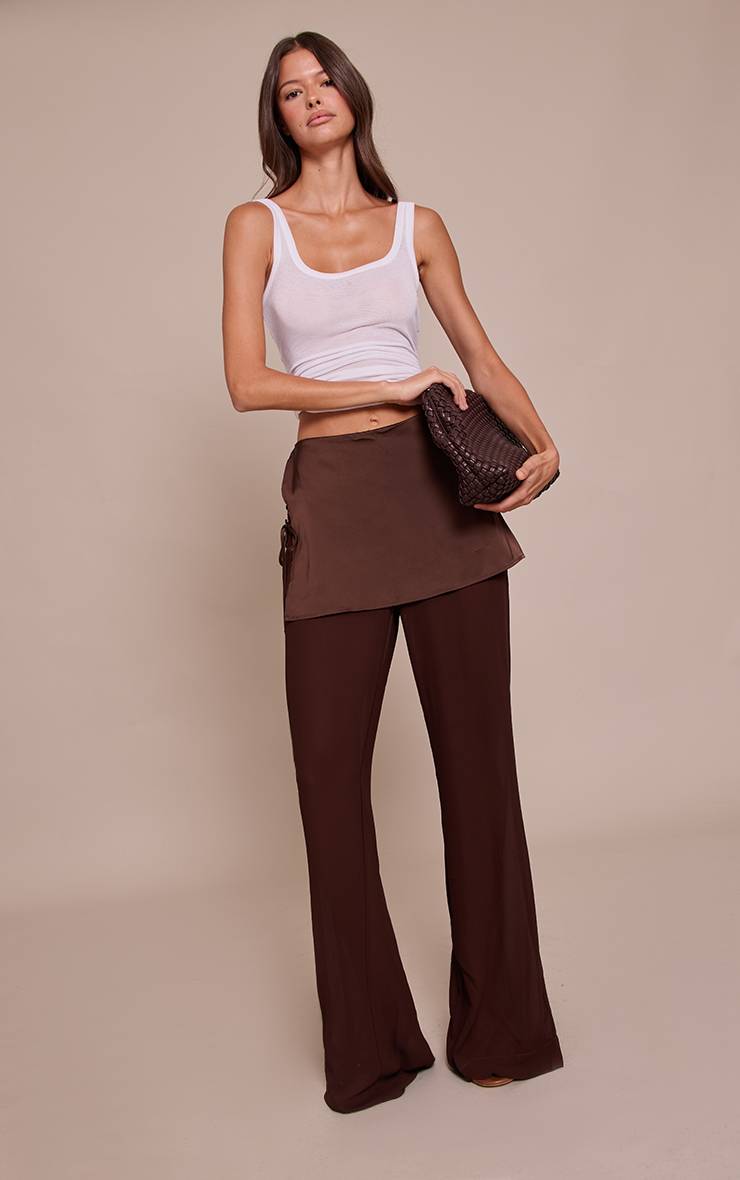 Chocolat Pantalon Large En Satin Avec Superposition En Mousseline