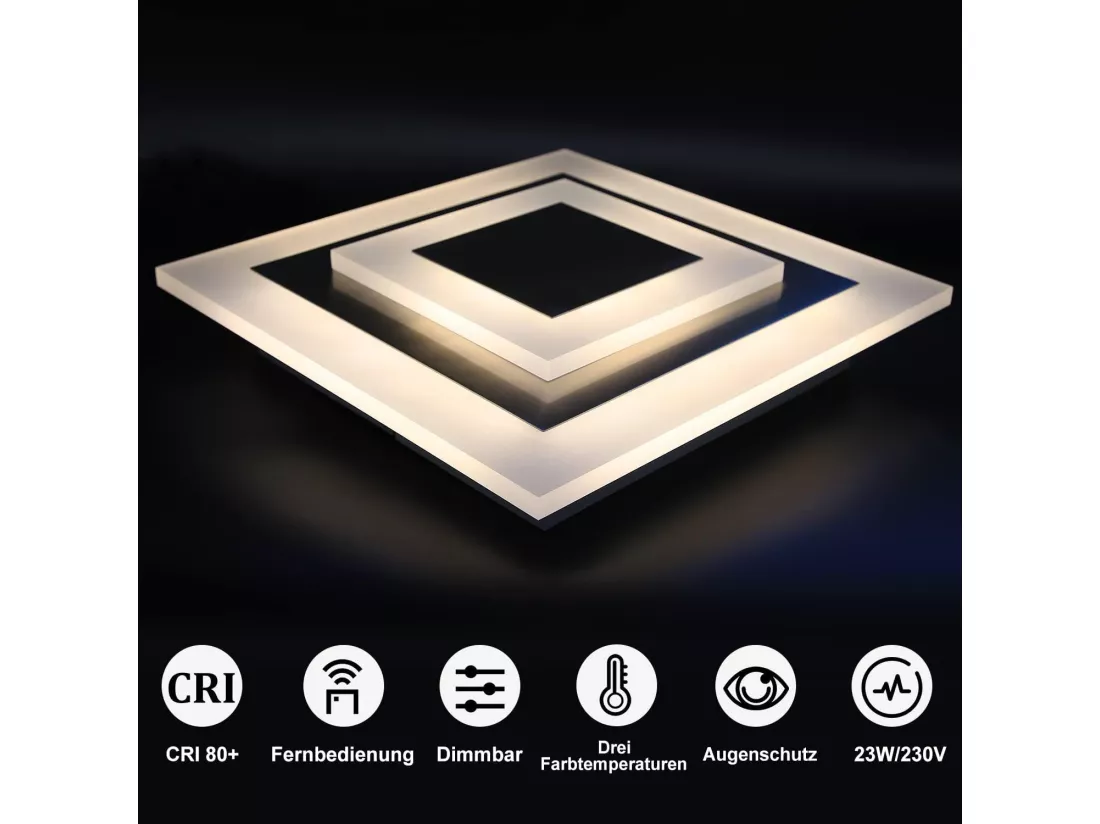 NETTLIFE Plafonnier LED : lampe de salon 30 cm, lampe de cuisine dimmable 23 W, lampe moderne avec télécommande pour chambre
