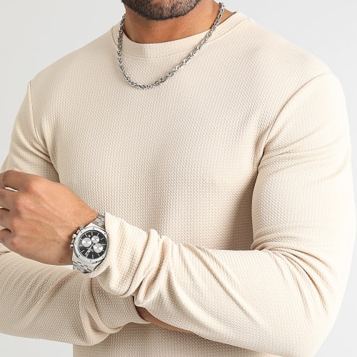 Tee Shirt Manches Longues Texturé Waffle 0553 Beige Clair