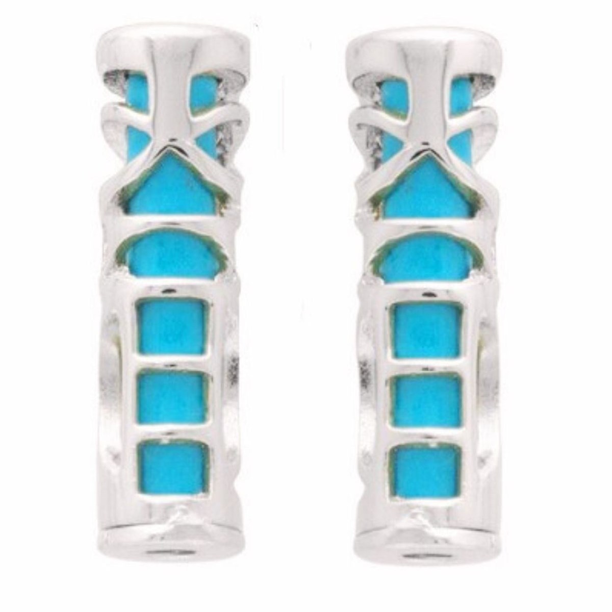 Boucles d'oreilles puces tiki polynésien bleu turquoise symbole tendresse en argent 1,7cm