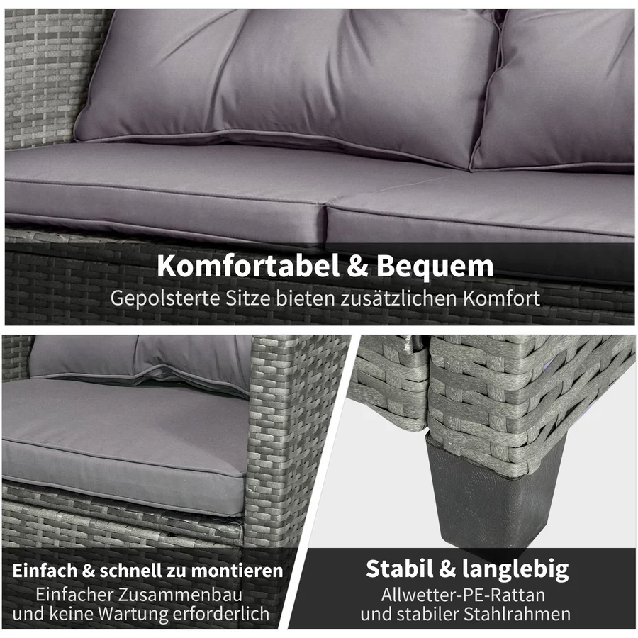 Outsunny Gartengarnitur mit Kissen grau