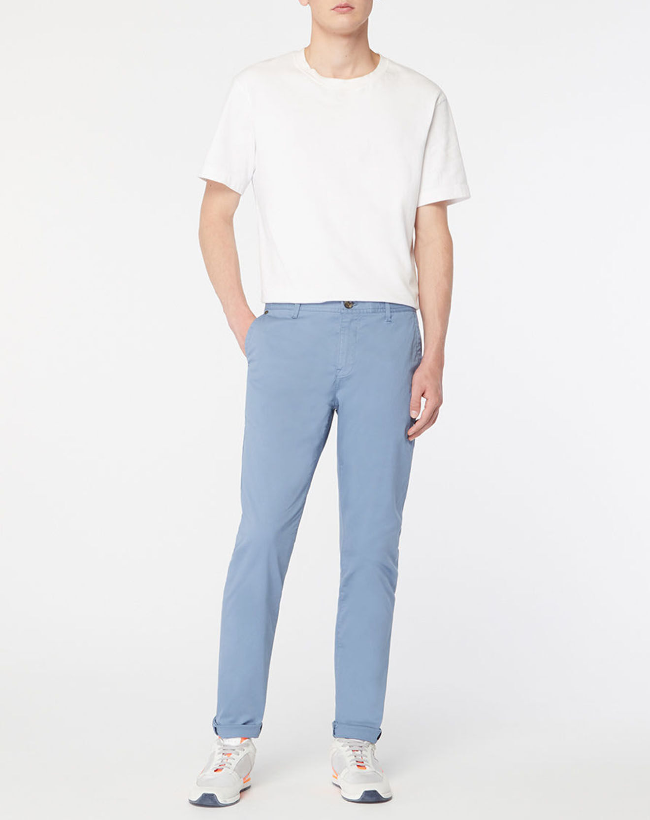 Scotch & Soda Pantalon Chino Super Slim Fit en Coton Bio mélangé Stretch bleu ciel