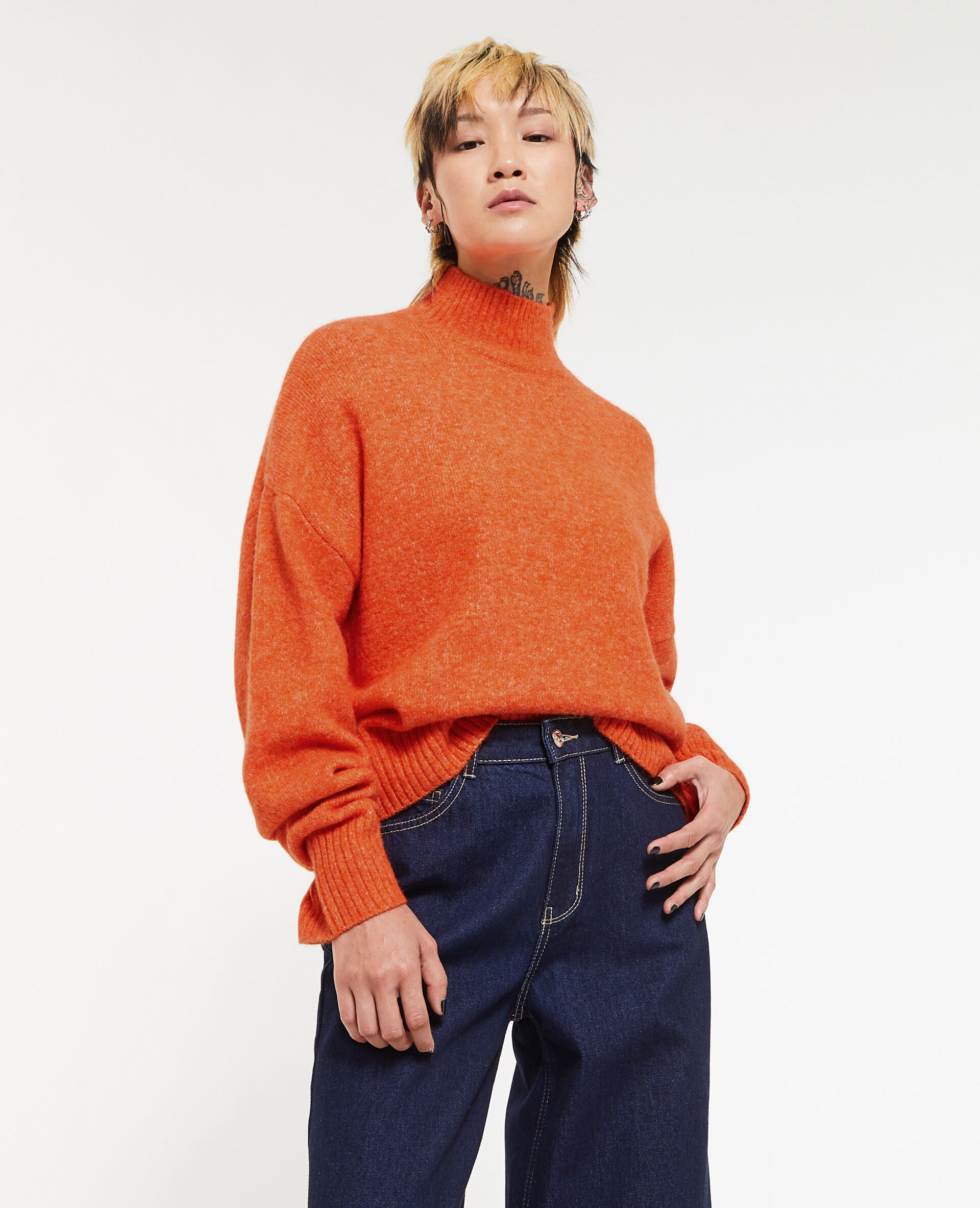 Pull oversize col montant - Orange
