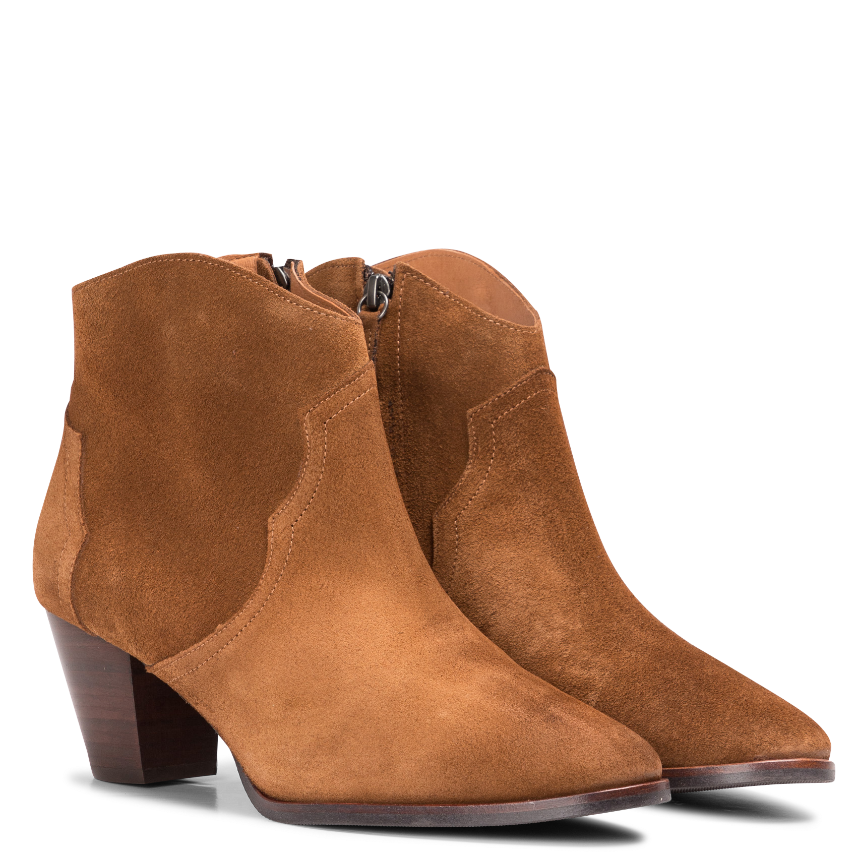 FIONA 60 - Bottines zippée à bout pointu et talon bold mi-haut | Marron
