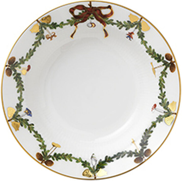 Royal Copenhagen Stjerne Riflet Jul 17 cm. dyb desserttallerken Hvid