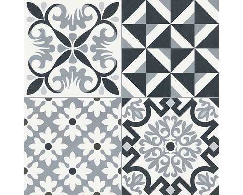Porseleinen wand- en vloertegel Heritage zwart in 19 verschillende designs 33,15 x 33,15 cm
