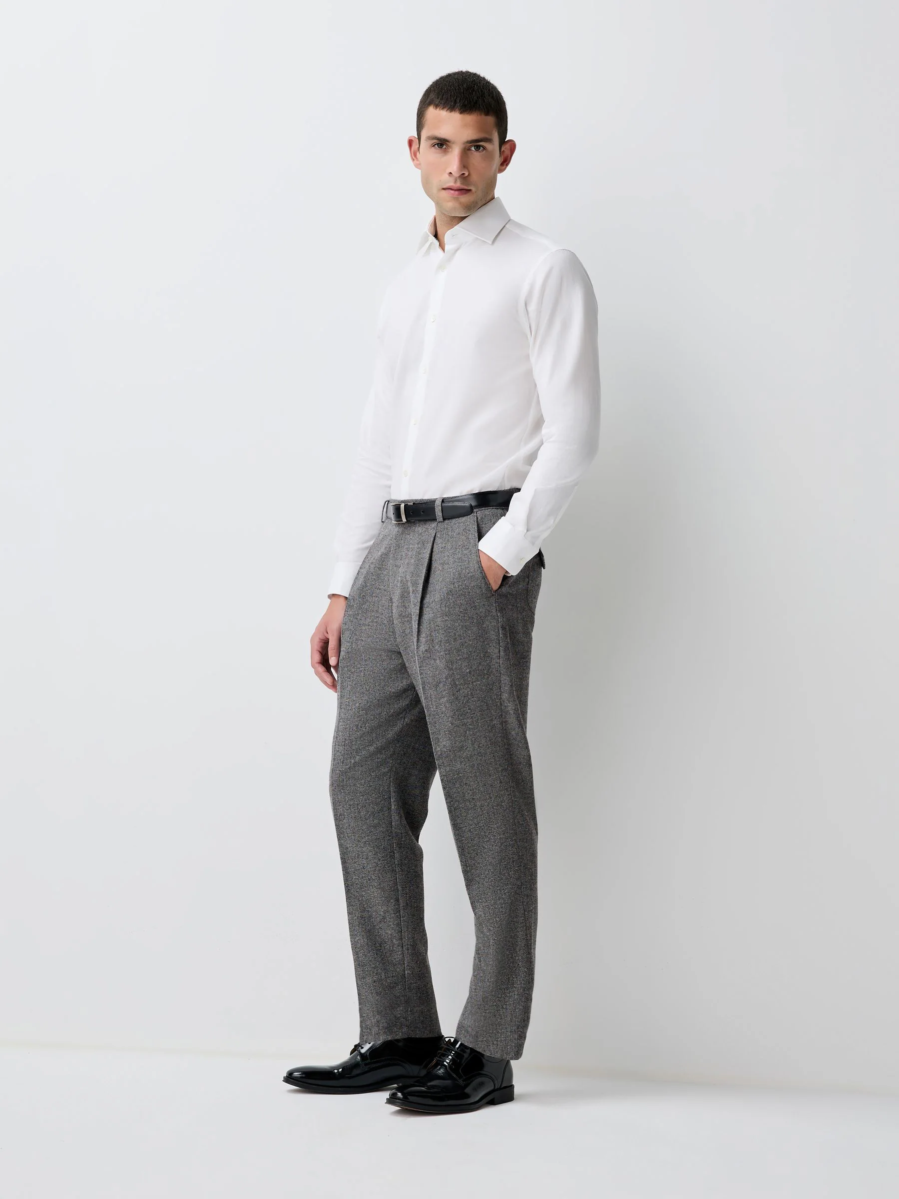 Grijs - Regular Fit Smart Elasticated Back Textured Trousers With Wool
