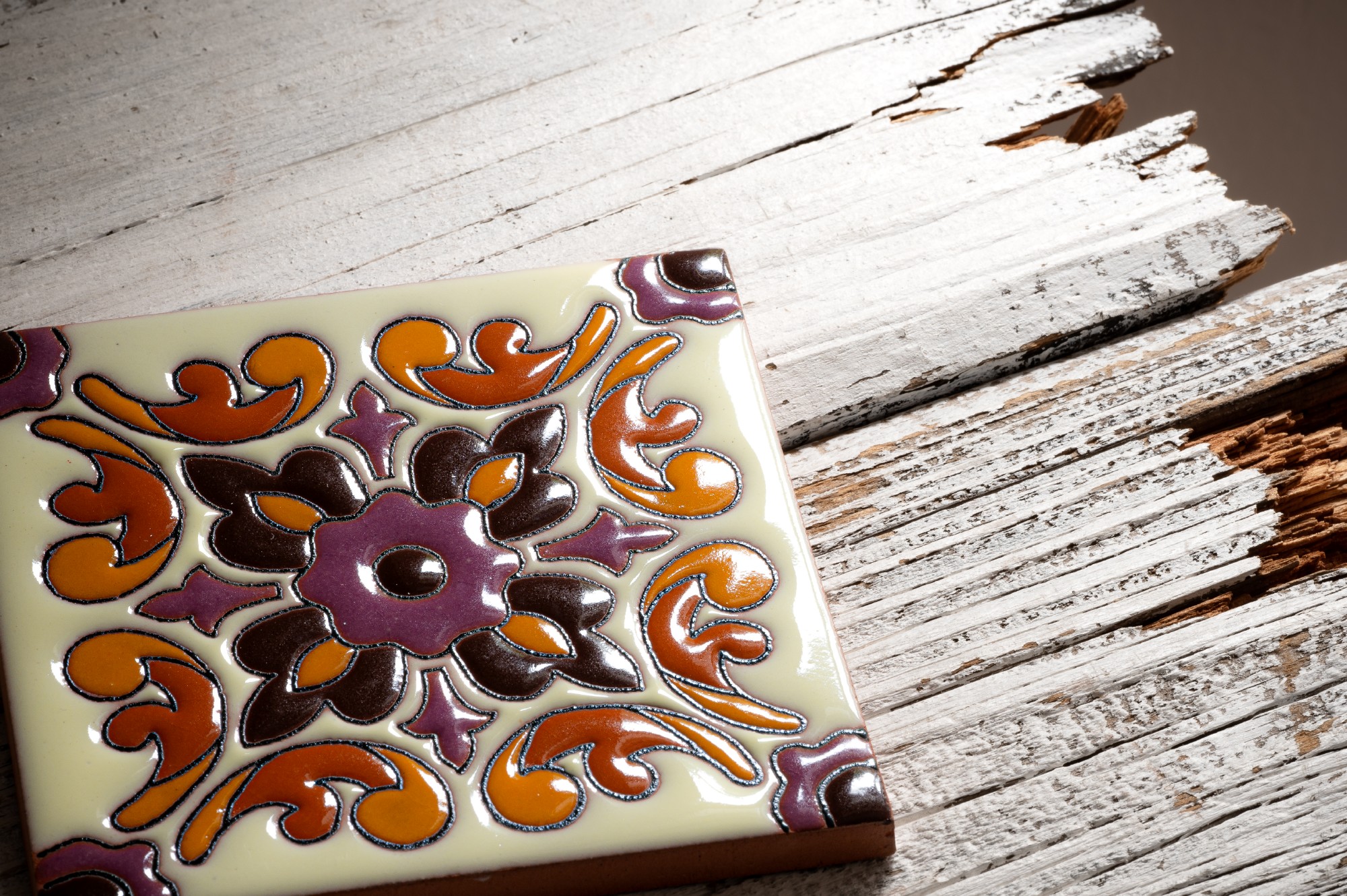 Reliefkachel 'Ornamento', multicolor, T 10 cm, B 10 cm, H 0,5 cm von fischer's lagerhaus