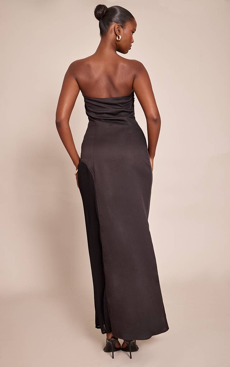 Noir Robe Maxi Tissée À Détail Plissé