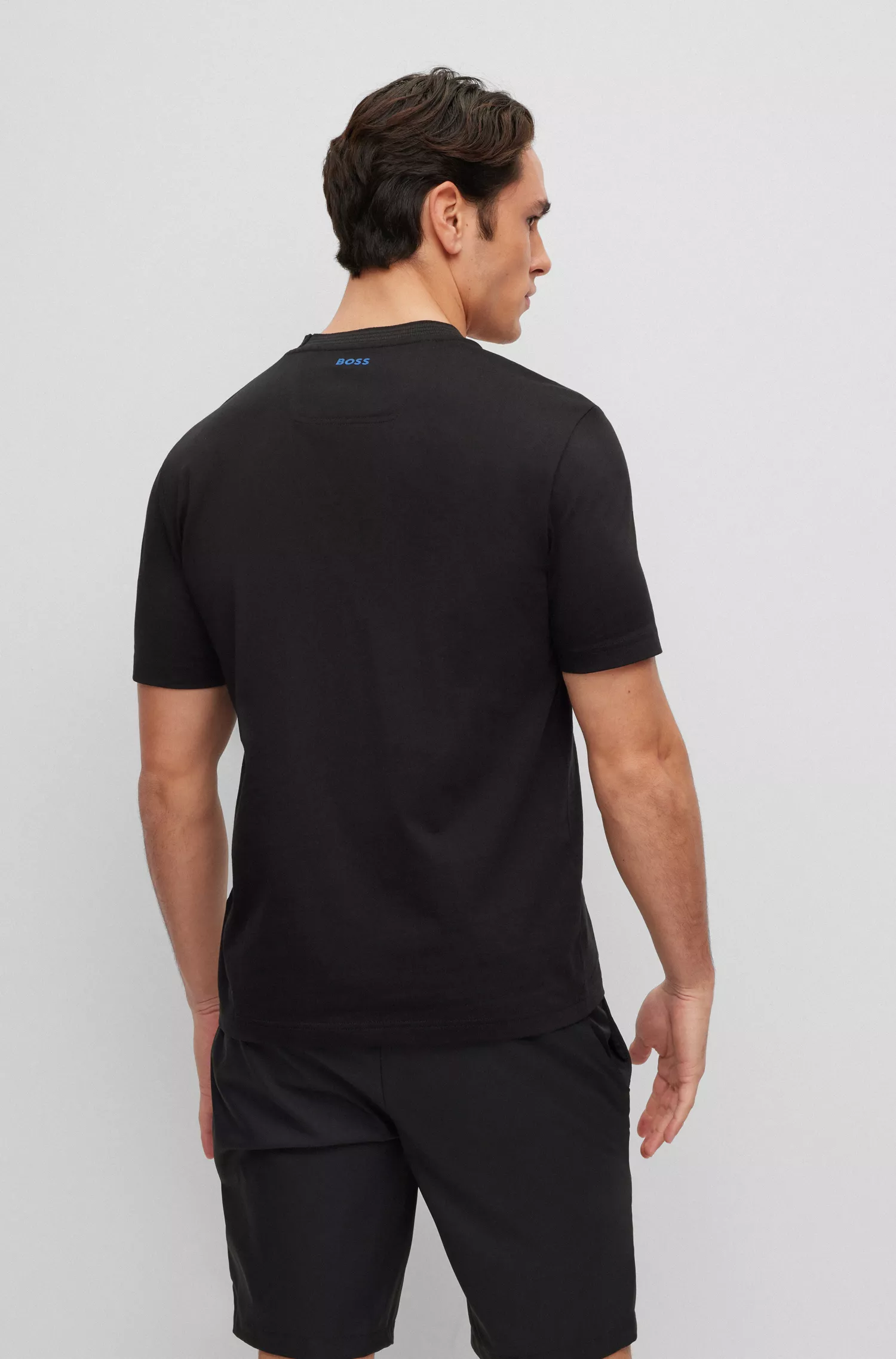 Camiseta BOSS verde em malha de algodão com gola com logotipo