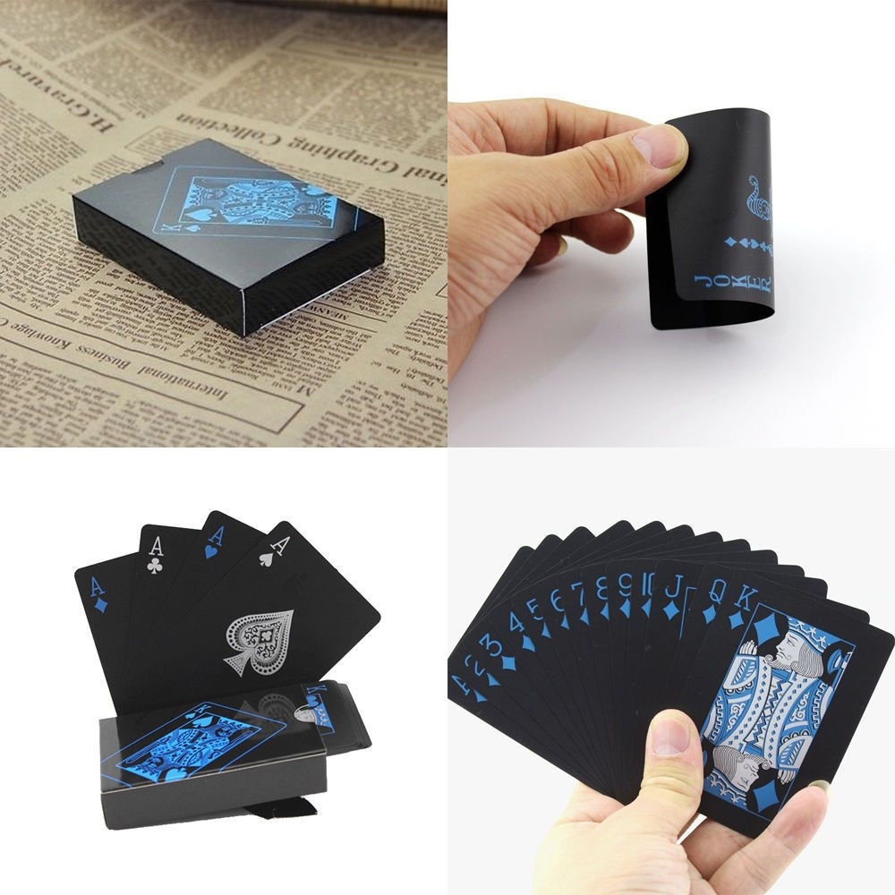 (54er Set) Poker Karten Deck Wasserfestes Jasskarten Spiel - Schwarz / Blau