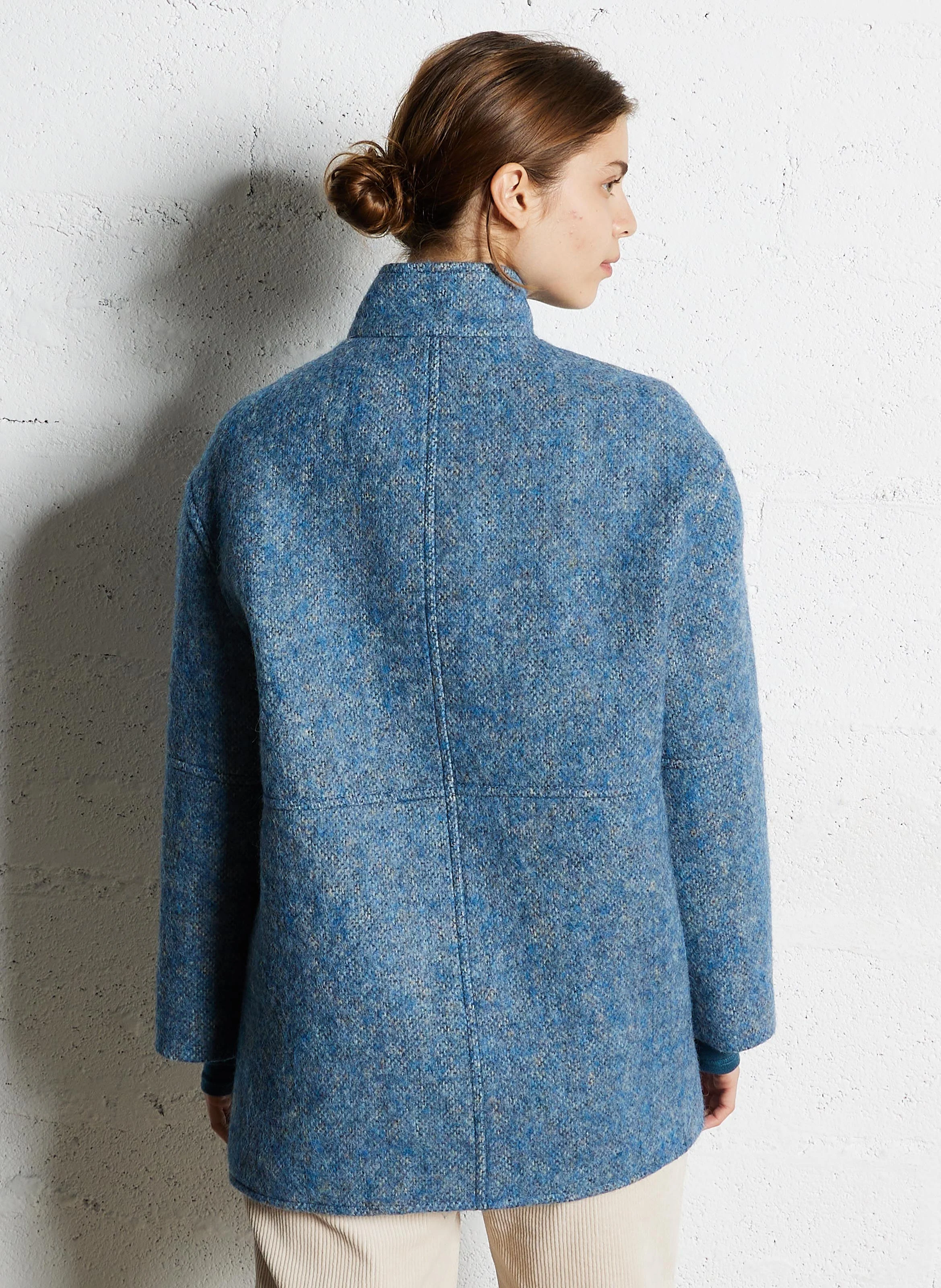 LAMIA - Manteau col montant en laine mélangée | Bleu