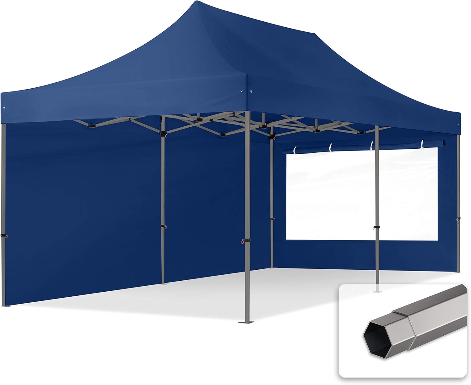 TOOLPORT Faltzelt Faltpavillon Pavillon 3x6m - mit 2 Seitenteilen (Panoramafenster) Premium Dach Partyzelt blau