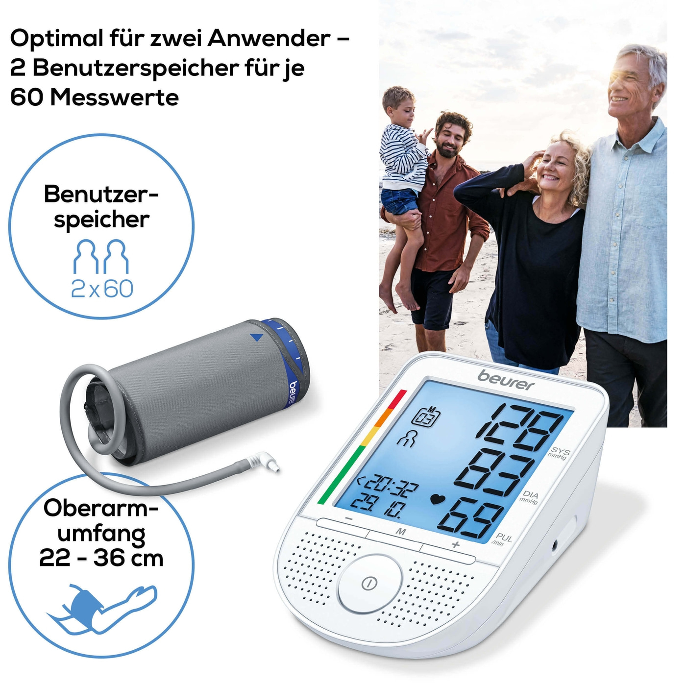 BM 49 Blutdruckmessgerät für den Oberarm mit Sprachausgabe   Arrhythmieerkennung (65628) - Weiss