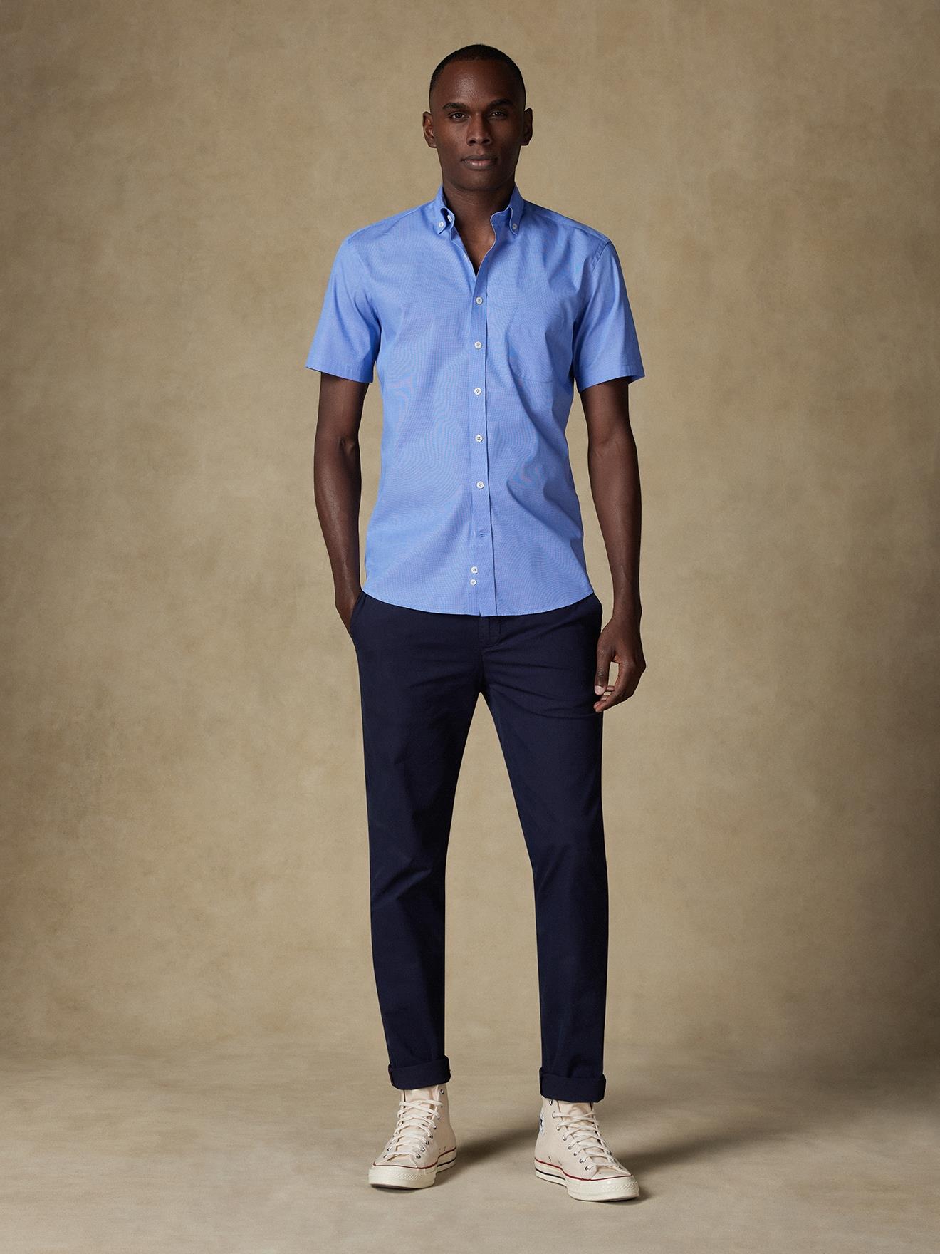 Chemise manches courtes Daria en popeline bleue - Col Boutonné