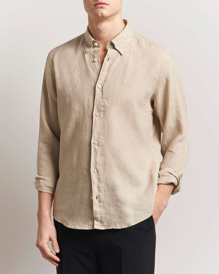 BOSS BLACK Liam Linen Shirt Light Beige