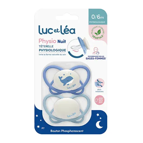 Luc et Léa Physio 2 Chupetas Fisiológicas Noturnas Baleia 0-6 meses