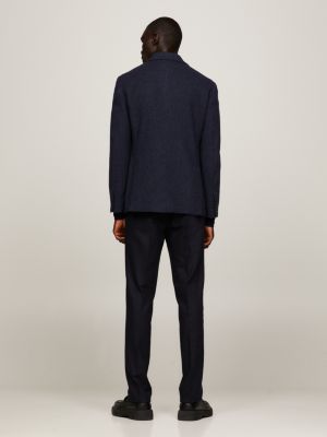 Blazer de lã com trama espinha de peixe e corte slim.