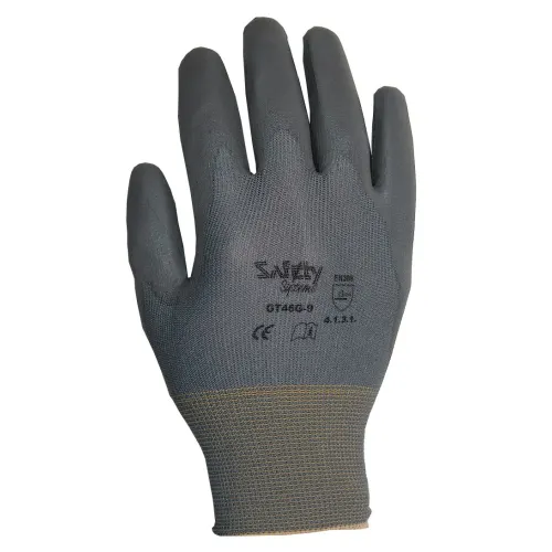 Gant manipulation fine polyamide gris enduction supérieure PU gris paume et bouts de doigts