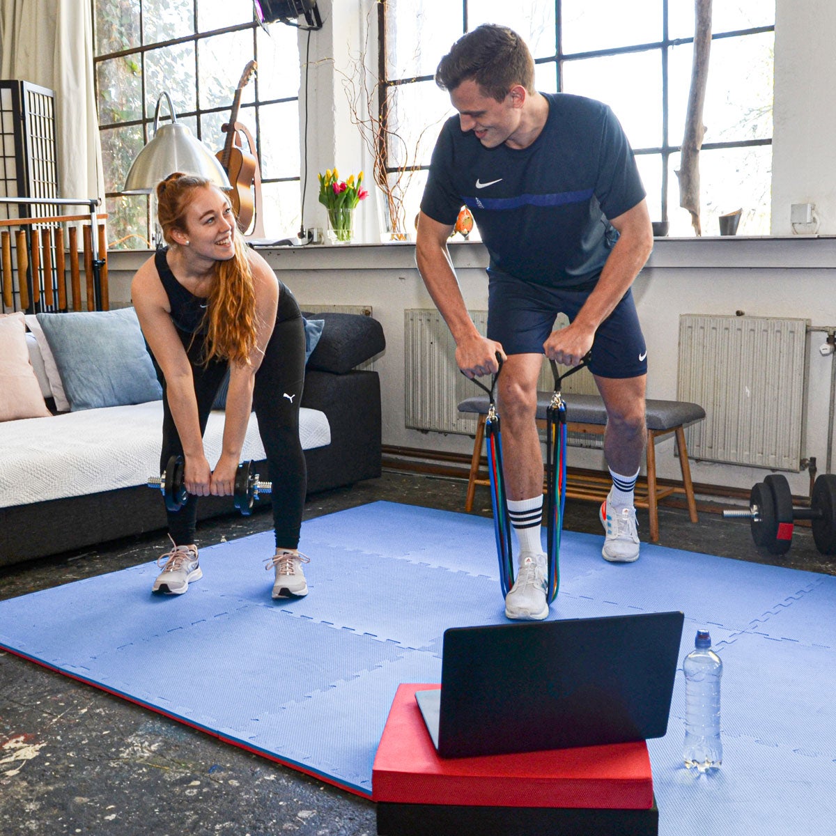 1,59 m² vechtsportmat 2cm - 4 Judomatten voor thuisgebruik 63x63cm Rood Blauw