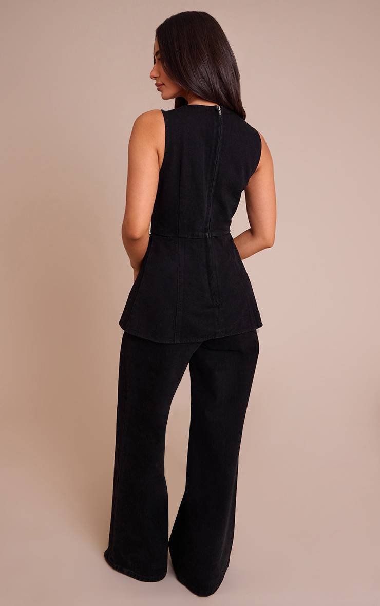 Noir Combinaison-pantalon En Denim Avec Gilet Ajusté Et Détails De Finition Petite