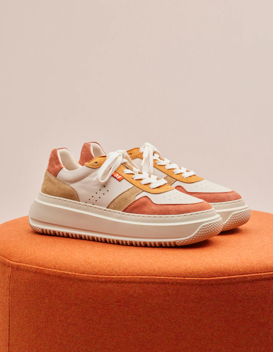 Baskets basses Clotilde - Cuir et suède blush ecru ocre