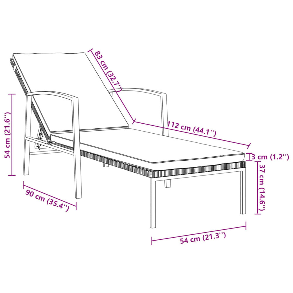 Transat chaise longue bain de soleil lit de jardin terrasse meuble d'extérieur avec coussin résine tressée marron
