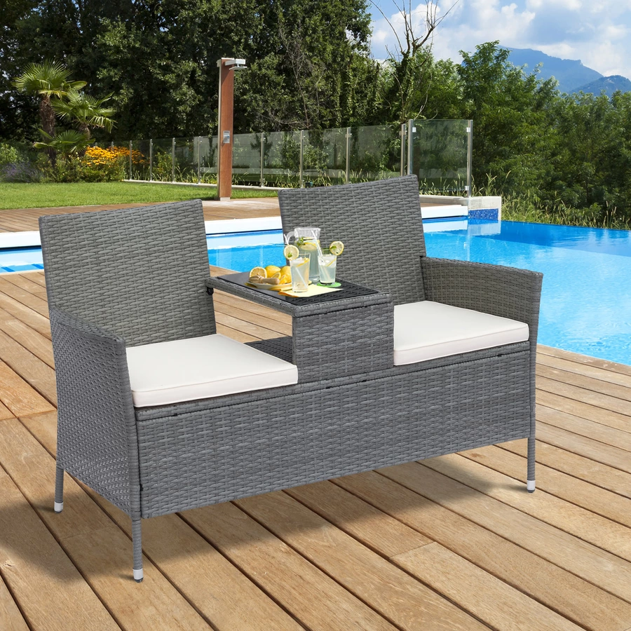 Outsunny Polyrattan Gartenbank grau