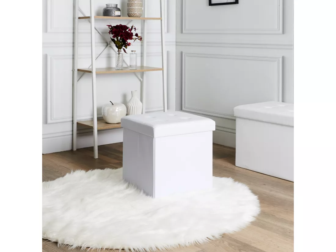 Coffre Pouf Pliable Pu Blanc