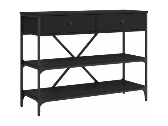 Table console avec tiroirs et étagères noir bois d'ingénierie