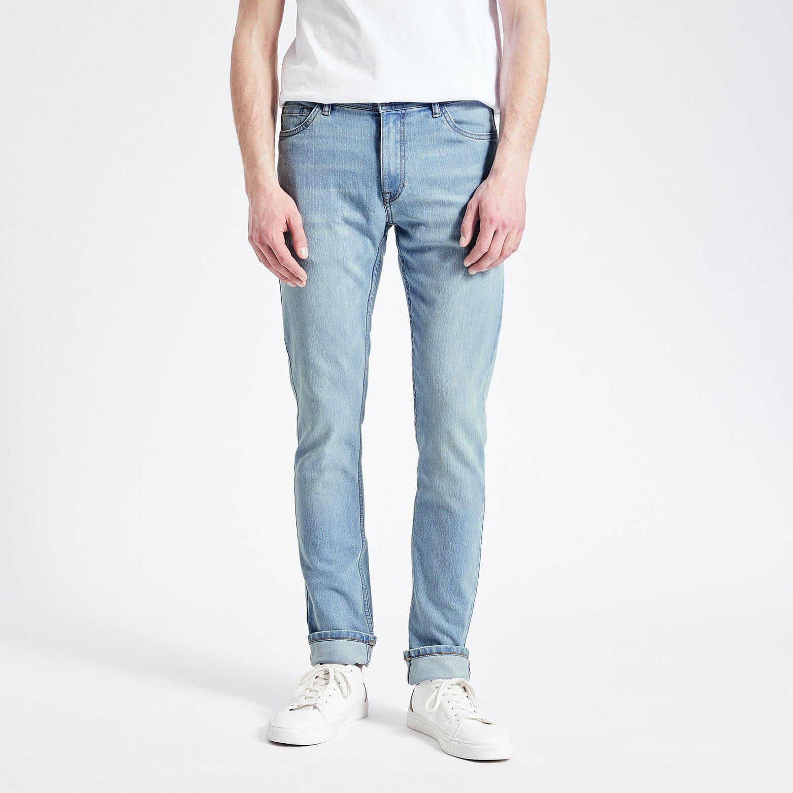 Jean slim en coton et polyester recyclés waterless Bleu moyen