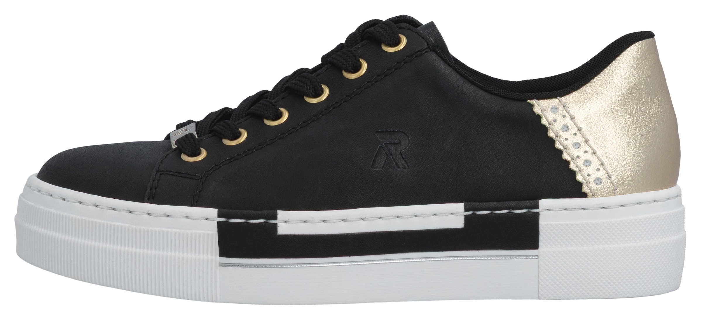 Rieker Plateausneaker  mit Metallic-Fersenkappe, Freizeitschuh, Halbschuh, Schnürschuh