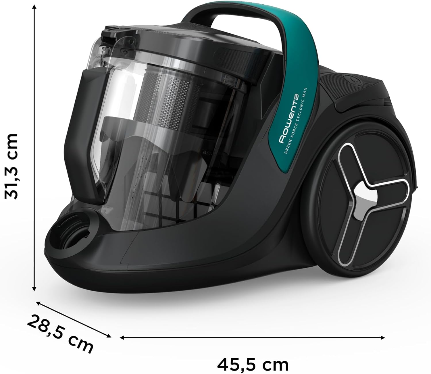 Rowenta Green Force Cyclonic Max Bodenstaubsauger ohne Beutel, 900 Watt Motor, 73 Dezibel, 2,5 Liter Fassungsvermögen, 9 m Reinigungsradius, Öko-Design, Schwarz-Grün, RO7B12