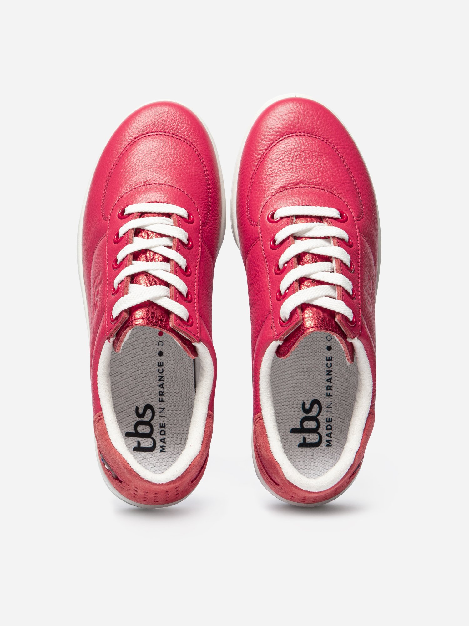 Baskets Femme Fabriquées en France Dessus Cuir Rouge Framboise