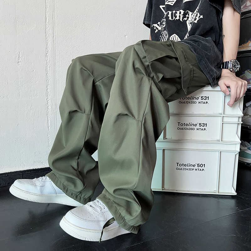 Fushet - Effen cargobroek met elastische taille en rechte pijpen